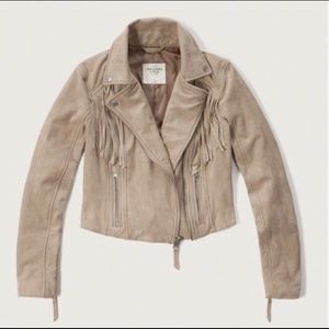 Abercrombie cropped moto tan suede jacket fringe